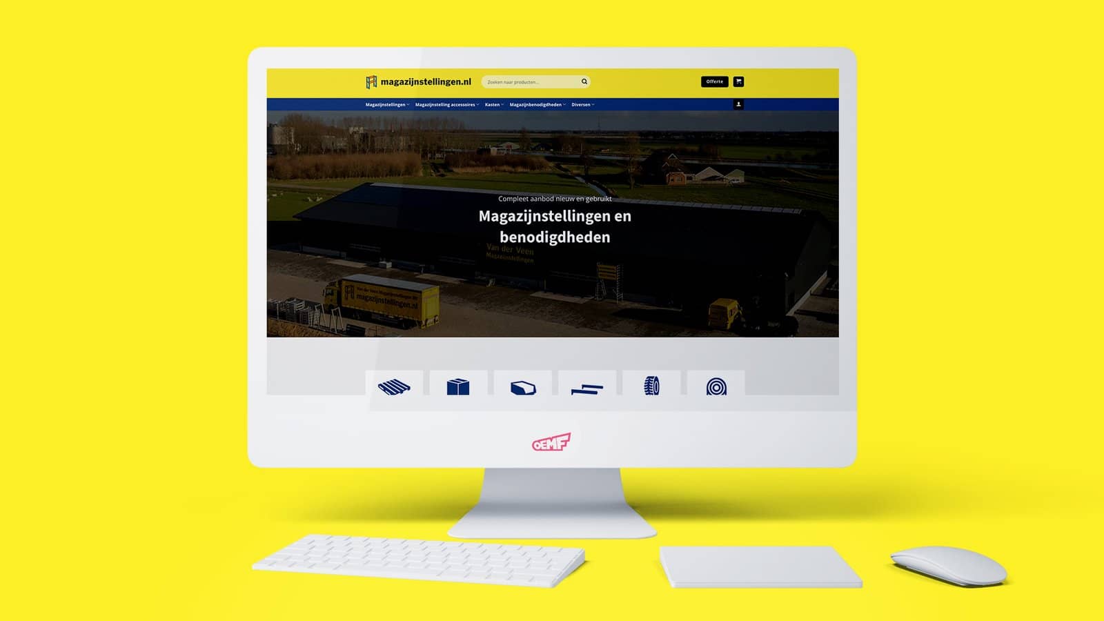 Voorbeeld van website magazijnstellingen.nl op een witte imac